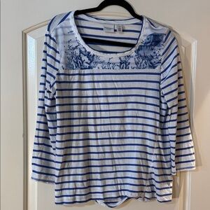 Chico's Blue and White Striped Long Sleeve Top 0
